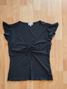 HeartSoul Black Tie-Front Flutter Sleeve Top